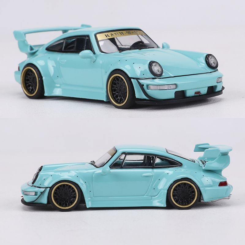 OEM 1/64 Porsche rwb964ทิฟฟานี่โมเดลรถโลหะผสมสีฟ้าหล่อของเล่นรถคอลเลกชันของขวัญวันเกิด