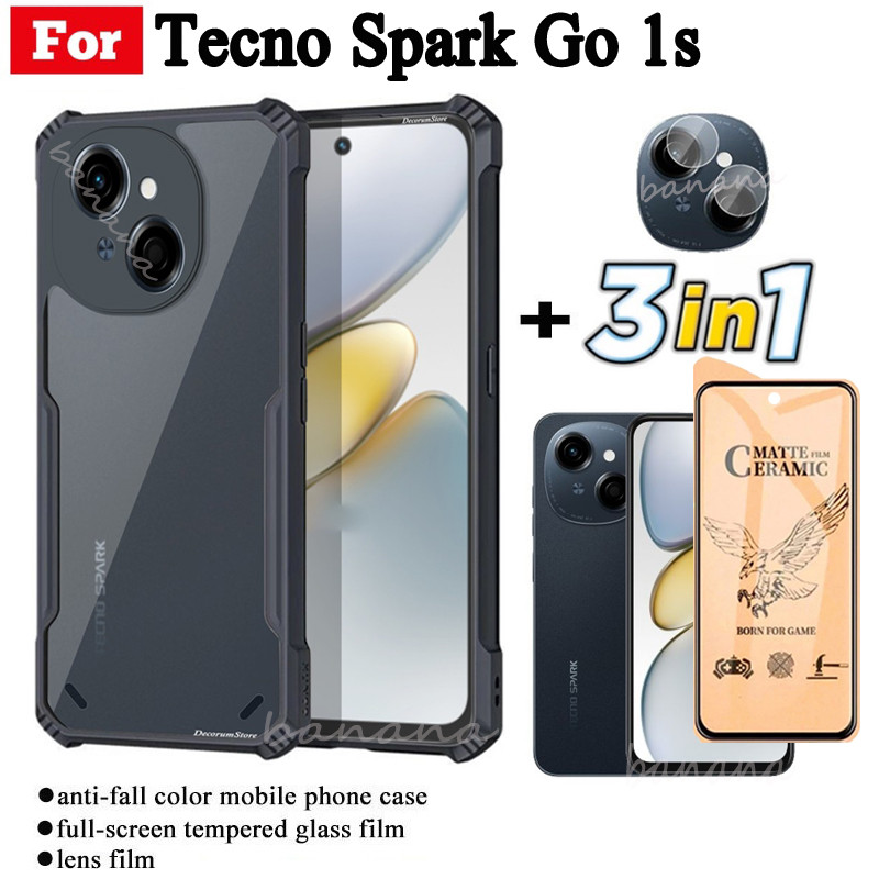 3 in 1 Tecno Spark Go 1s เคสโทรศัพท์กันกระแทกสําหรับ Tecno Spark Go1 Go 2025 ฟิล์มฝ้าเซรามิก + ฟิล์ม