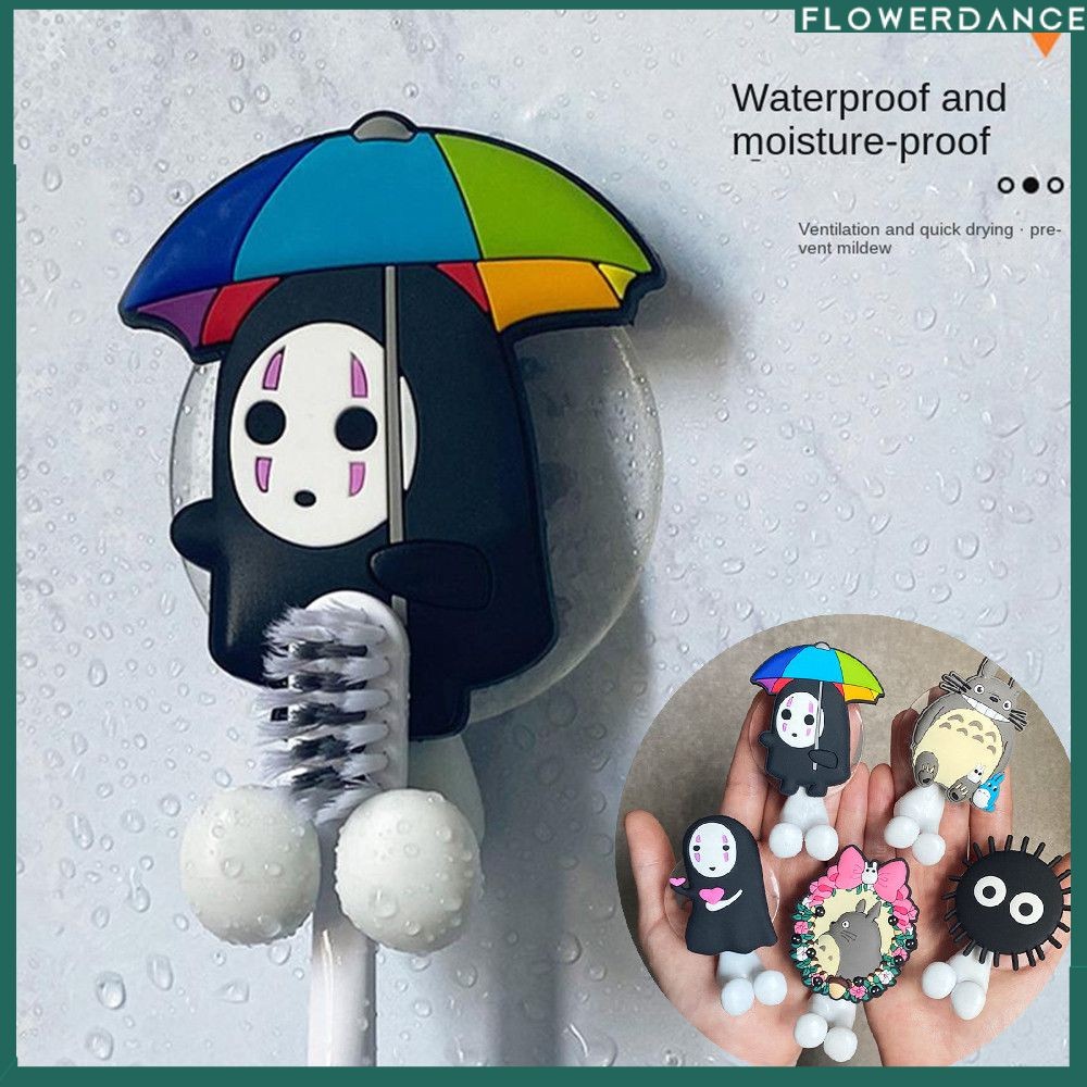ที่วางแปรงสีฟันไฟฟ้าติดผนังลาย Totoro น่ารักสำหรับใช้ในห้องน้ำในบ้านพร้อมถ้วยดูด