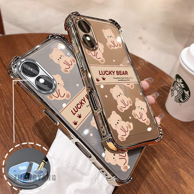 สําหรับ OPPO A18 A38 A17 A17K A60 Super anti drop เคสโทรศัพท์ไฟฟ้าความงาม Lucky Bear ออกแบบใหม่รูปแบบ TPU soft case