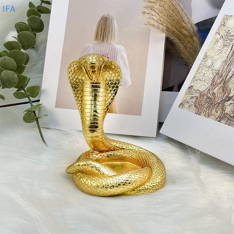 IFA 2025 ปีงูหุ่นจําลอง Electroplated Cobra เครื่องประดับรูปปั้นเรซิ่นสไตล์จีนโต๊ะ Lucky good