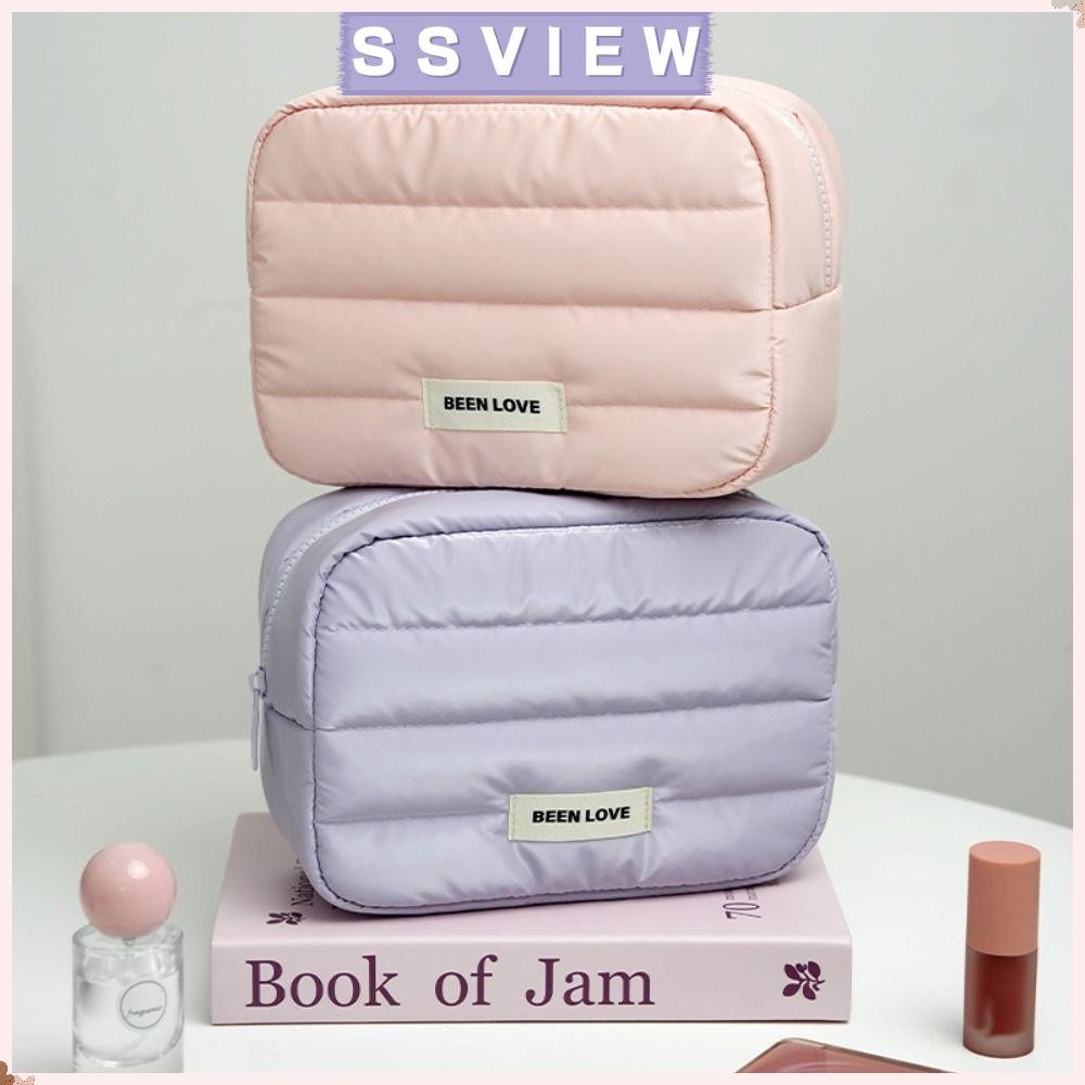 Stillsaview Travel Quilted Toiletry Bag, Zipper Solid Color Puffy Makeup Bag, Fashion Large Capacity Fluffy Down Skincare Storage Bag