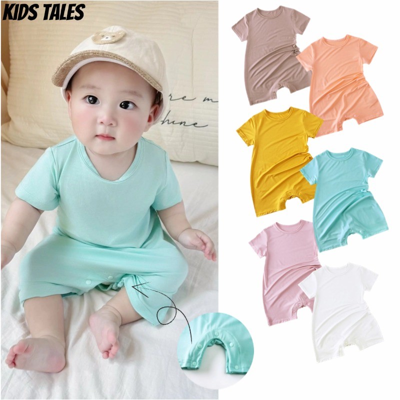 ชุดรอมเปอร์เด็ก ชุดนอนแขนสั้นทารกแรกเกิด ระบายอากาศได้ นุ่ม เด็กทารก เด็กผู้หญิง จั๊มสูทปุ่มซ่อน