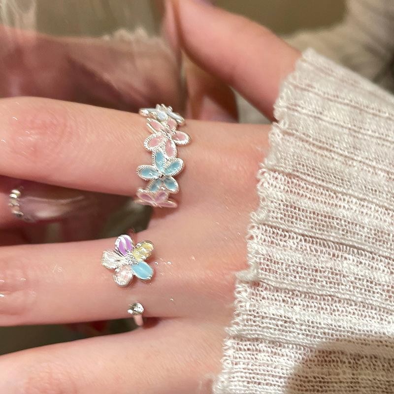 แฟชั่นเกาหลีเพทายดอกไม้สีเปิดแหวนนักเรียนหญิงเครื่องประดับของขวัญ