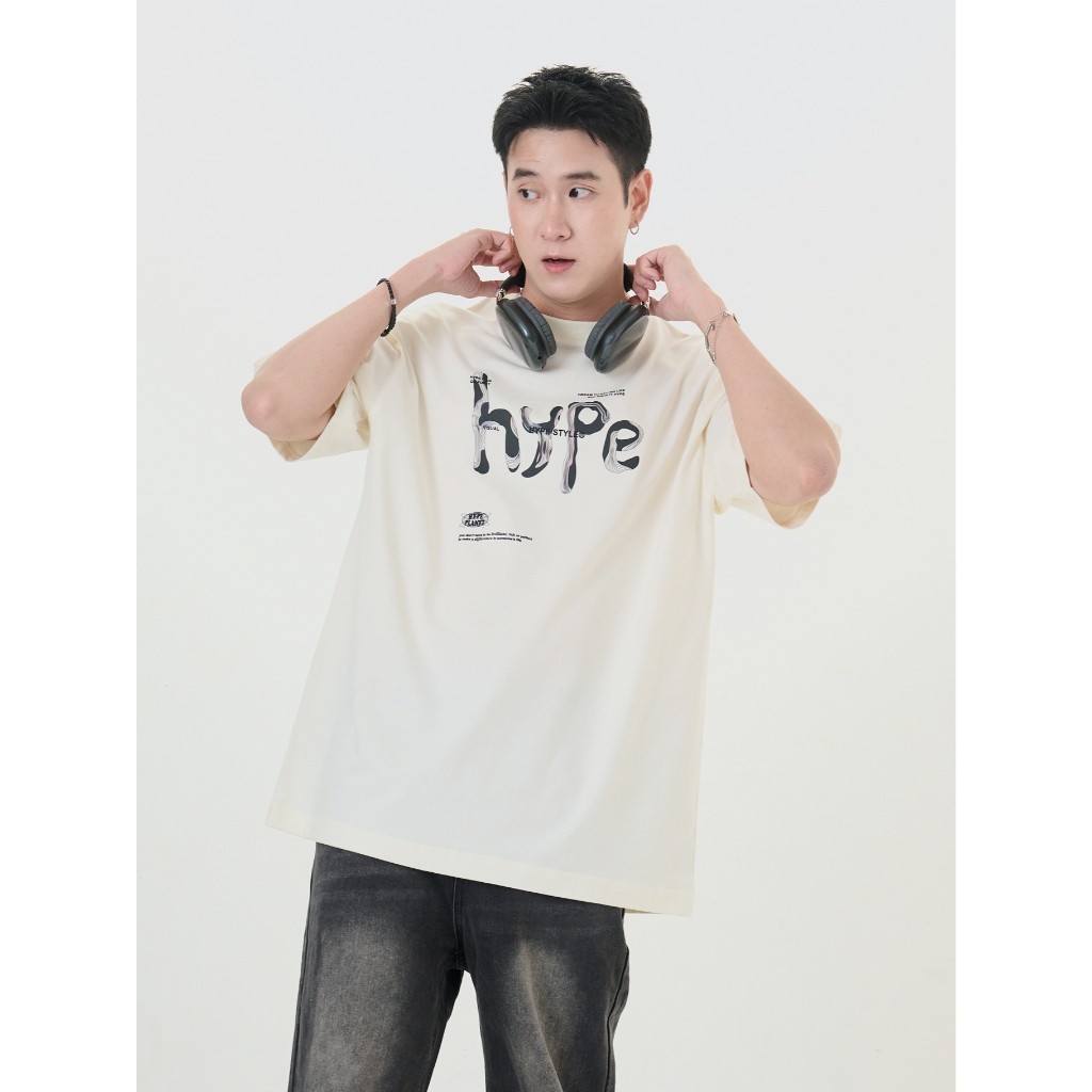 Hype It - Hype Style T-Shirt เสื้อยืดแขนสั้นทรง Oversized แบรนด์ Hype It  (คอไม่กว้าง ทรงไหล่ตก)Size