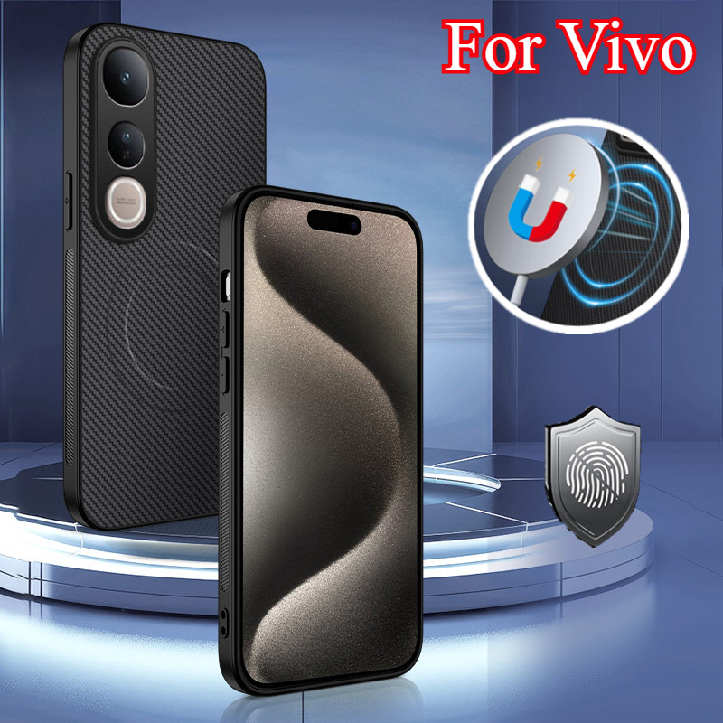 Ultra Thin คาร์บอนไฟเบอร์เคสโทรศัพท์สําหรับ Vivo V50 Lite VivoV50 5G 2025 กันกระแทกแม่เหล็กชาร์จแหวน