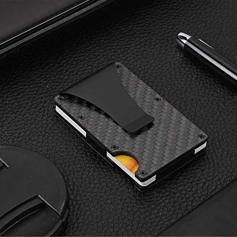 EAQP กระเป๋าสตางค์บัตรเครดิต Slim Carbon Fiber Clip Holder Purse DHL1J4