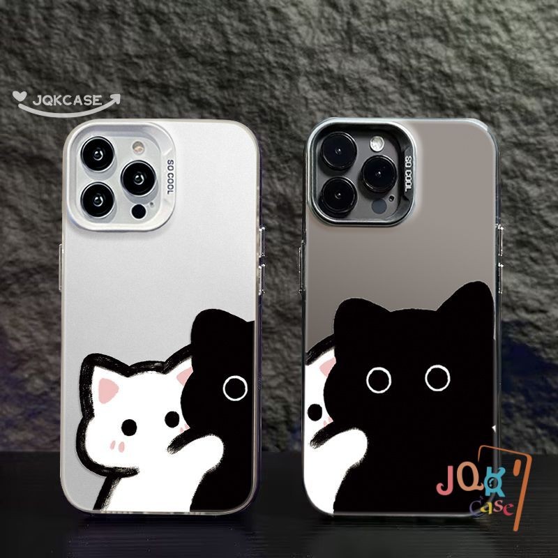 แมวคู่รักสีดำสุดน่ารัก คสไอโฟน16 สำหรับ เคส IPhone 16 11 13 12 15 14 Pro Max XR XS X Max 8 13 7 Plus SE 2020 เคสนิ่ม IMD