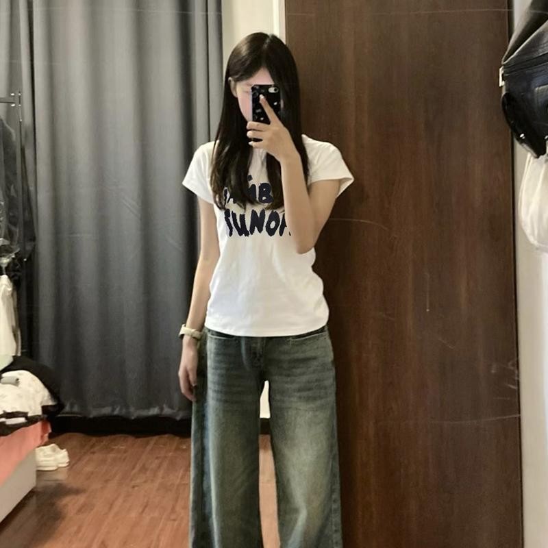 เสื้อยืดแขนสั้น ไหล่หน้า เสื้อสตรีทรงสลิมฟิต เสื้อเอนกประสงค์ ใส่หน้าร้อน