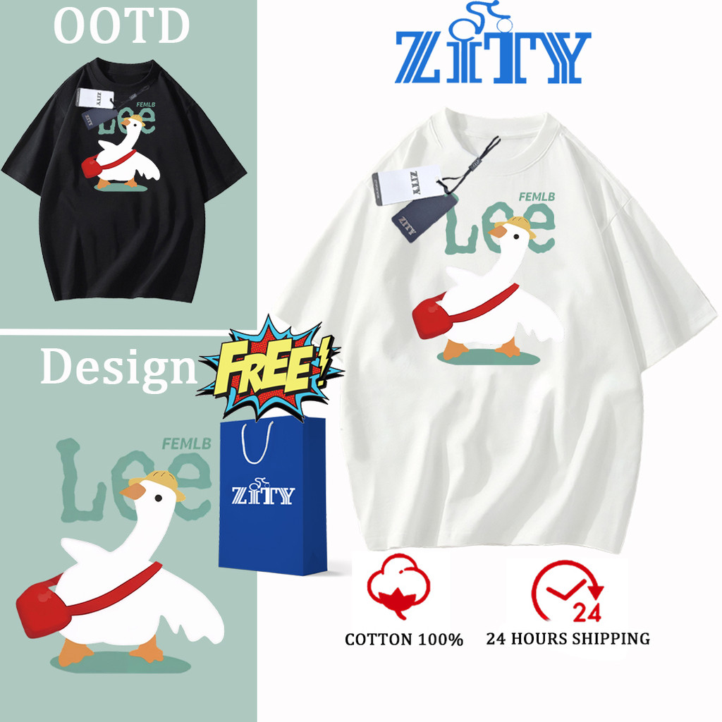 [ON SALE] เสื้อยืดแขนสั้น ZITY ลายการ์ตูน DUCK น่ารัก LEE ดีไซน์เดียวกัน นุ่มสบาย เสื้อยืด oversize PODL112
