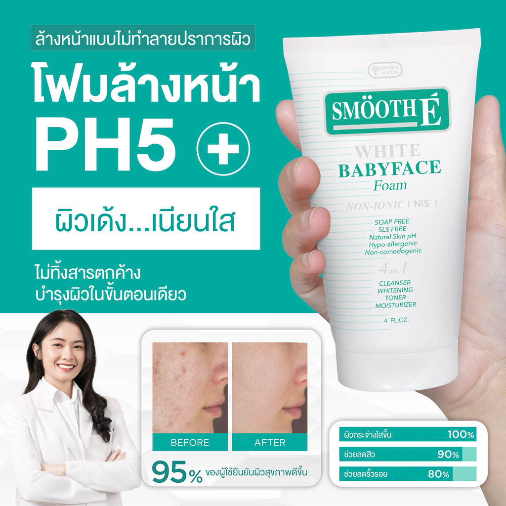 โฟมล้างหน้า Smooth E สูตร Non-ionic