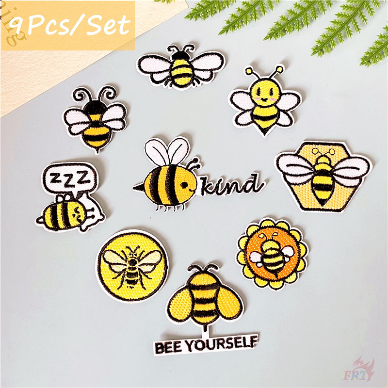 ♚ Q Funny Bees Iron-On Patch ♚ 9 ชิ้น/เซ็ต DIY เย็บบนเหล็กบนป้ายแพทช์