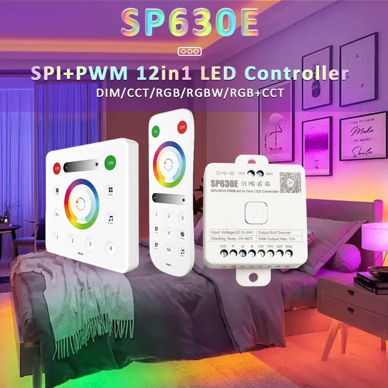 SP630E 5V 12V 24V LED Strip Light Controller สําหรับ SPI 5050 2835 สีขาว CCT RGB RGBCCT PWM พิกเซลโค