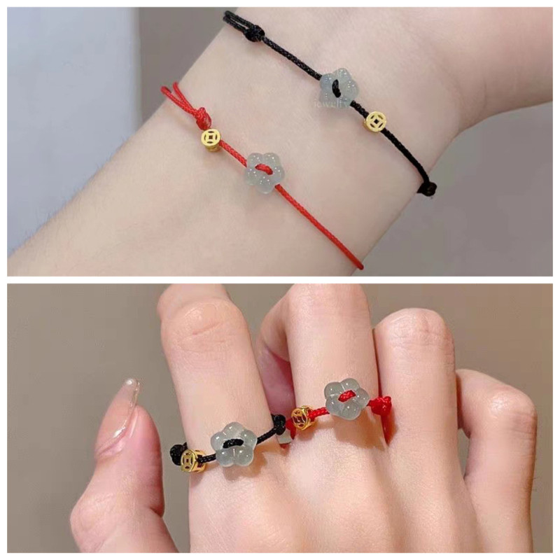 แฮนด์เมดโชคดีเชือกสร้อยข้อมือใหม่น่ารักเงินเสน่ห์เหรียญดอกไม้กําไลดอกไม้เชือกบางเชือกถักสร้อยข้อมือ