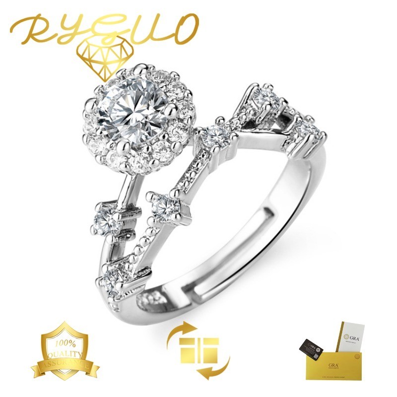 RYGUO 0.5 กะรัต Moissanite แหวนแฟชั่นเปิดออกแบบ