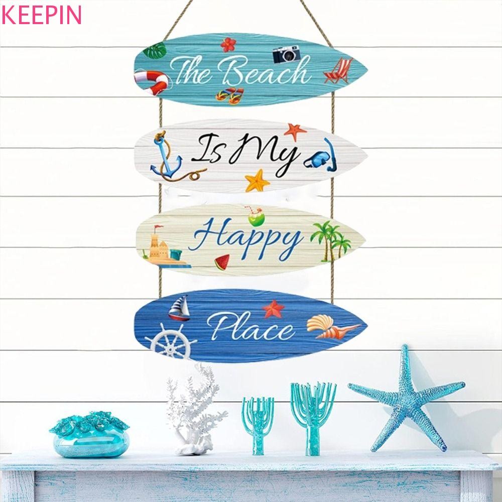 KEEPIN ฤดูร้อน Ocean Wall ตกแต่ง, Ocean Theme แขวน Sailing Surfboard จี้, Creative ตลก Wall Art ไม้ Beach ป้ายเด็กตกแต่งห้อง