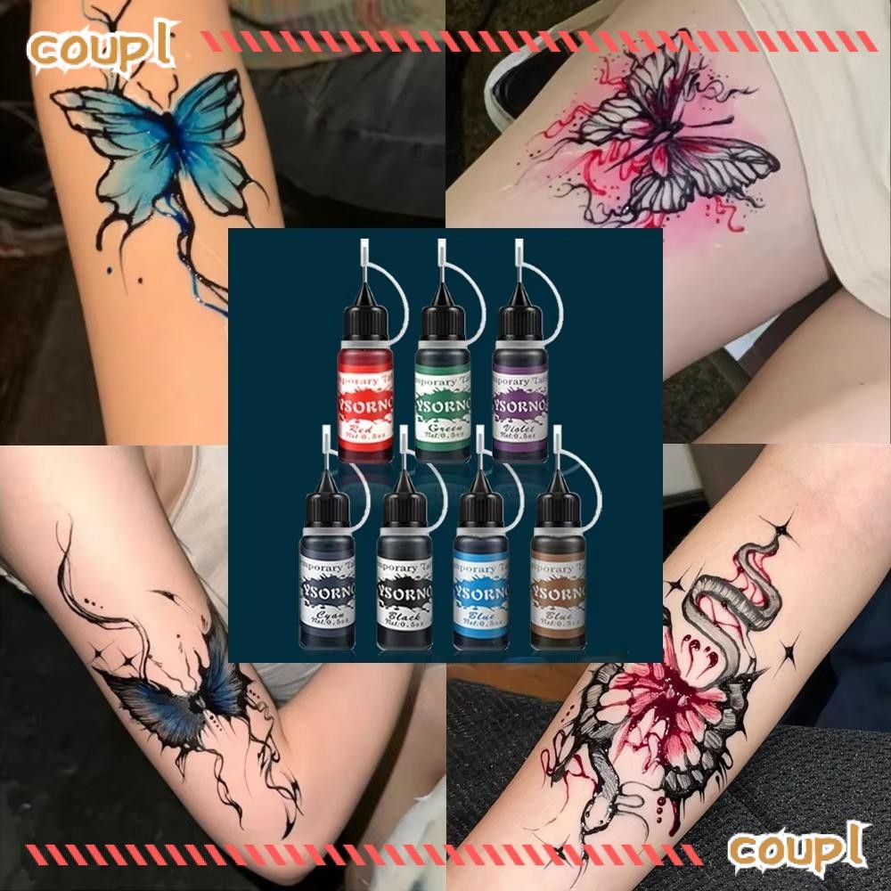 COUPL กึ่งถาวรปลอมหมึกทั่วไป, Body Art Gloss Tint สี DIY รอยสักชั่วคราวหมึก, 10ml อุปกรณ์แต่งหน้าสีครีมสักวาดด้วยมือ