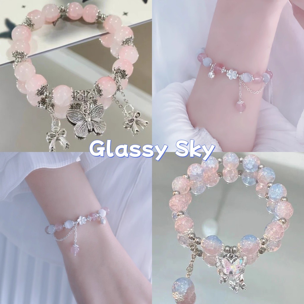 Glassy Sky💖พร้อมส่ง💖 กำไรข้อมือลูกปัดลายมัดย้อม สีพาสเทล ยางยืด (BRL-6)