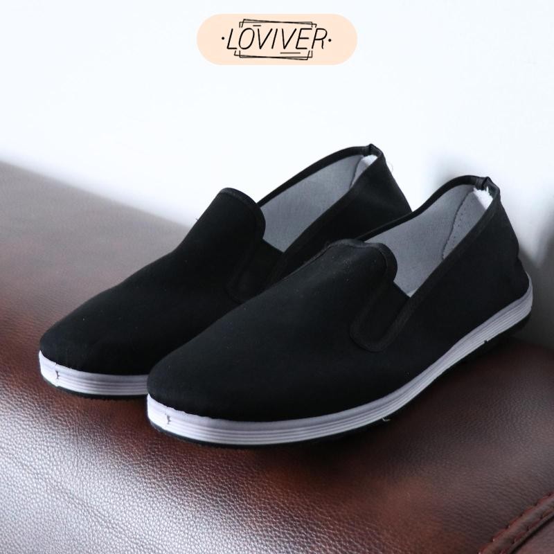 รองเท้าผ้าจีนโบราณ Kung Fu Tai Chi รองเท้า Unisex สีดํา Loafer