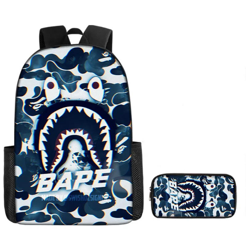 2 ชิ้น/ชุด กระเป๋านักเรียนเด็ก + กระเป๋าดินสอ Shark 3D การ์ตูน กระเป๋าเป้สะพายหลัง น้ําหนักเบากันน้ํา backpack - รูปที่ 4