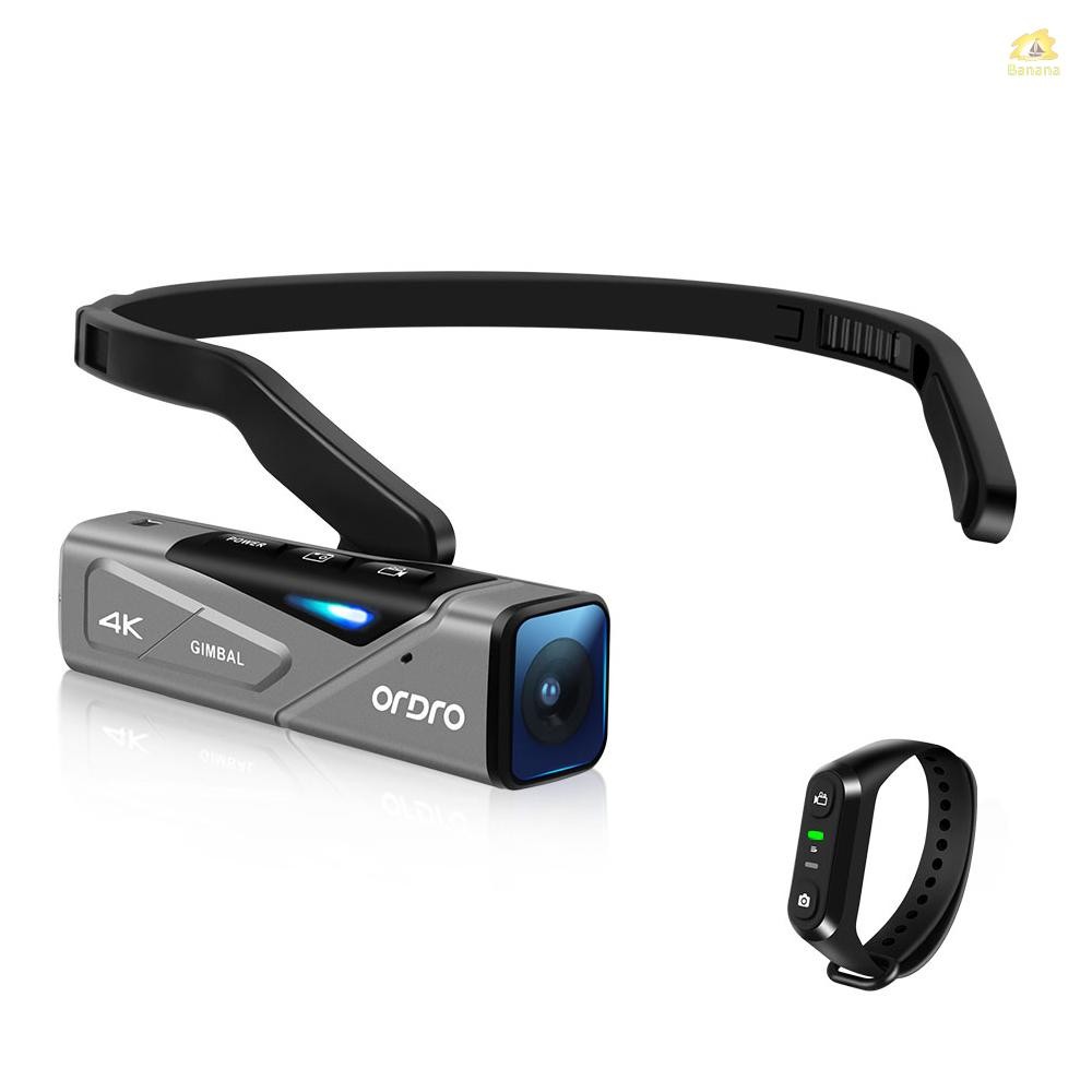 ORDRO EP7 หัวสวมใส่ 4K 60fps กล้องวิดีโอ First Person ดูแฮนด์ฟรีกล้องวิดีโอ APP ควบคุม Autofocus ในตัว 2 แกน Gimbal Anti-shake พร้อมรีโมทคอนโทรล