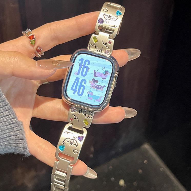 ฝังพลอย i สายนาฬิกา + กรอบ i Watch Case สําหรับ A-pple Watch Series10 9 8 7654321,se2,Ultra, Ultra 2