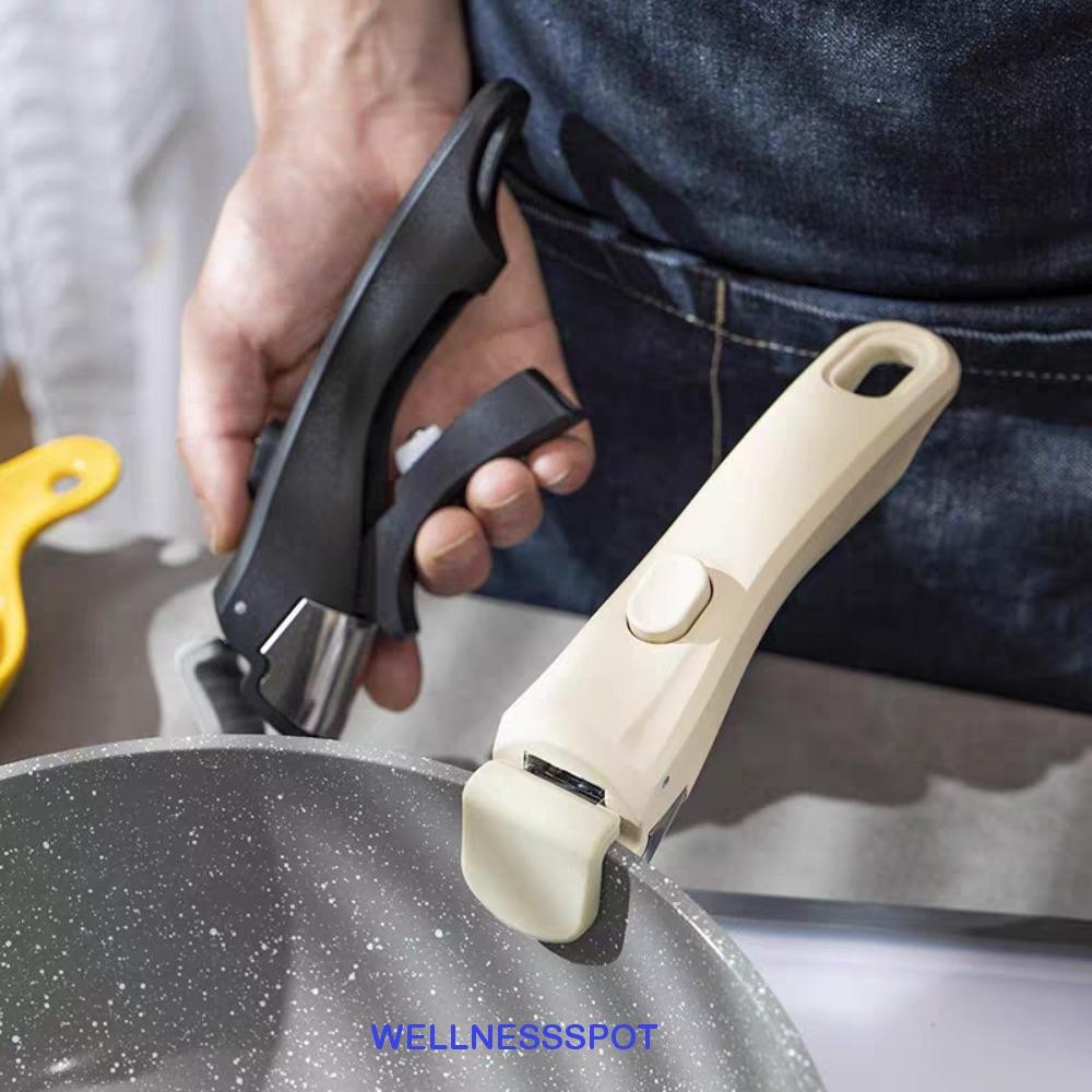 WELLNESSSPOT ที่จับกระทะที่ถอดออกได้, ที่จับหม้อแบบพกพาแบบถอดได้, เครื่องครัว Universal Ergonomic หม้อเปลี่ยนคลิป Stockpot