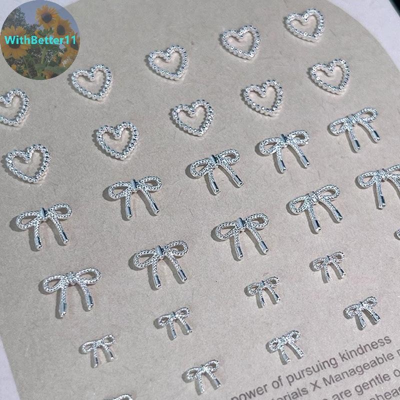 Better 10pcs โลหะผสม Bowknot Love เล็บ Art Charms ตกแต่ง 3D โลหะหรูหรา Silver Bows รูป Jewellery DIY เล็บออกแบบอุปกรณ์ TH