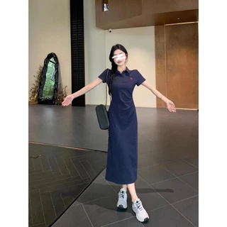 MOSESQUEEN มอสสควีน เดรสคอปกโปโลปัก 2025 ฤดูร้อนเอวแขนสั้นชุดห่อสะโพก #63064-63067