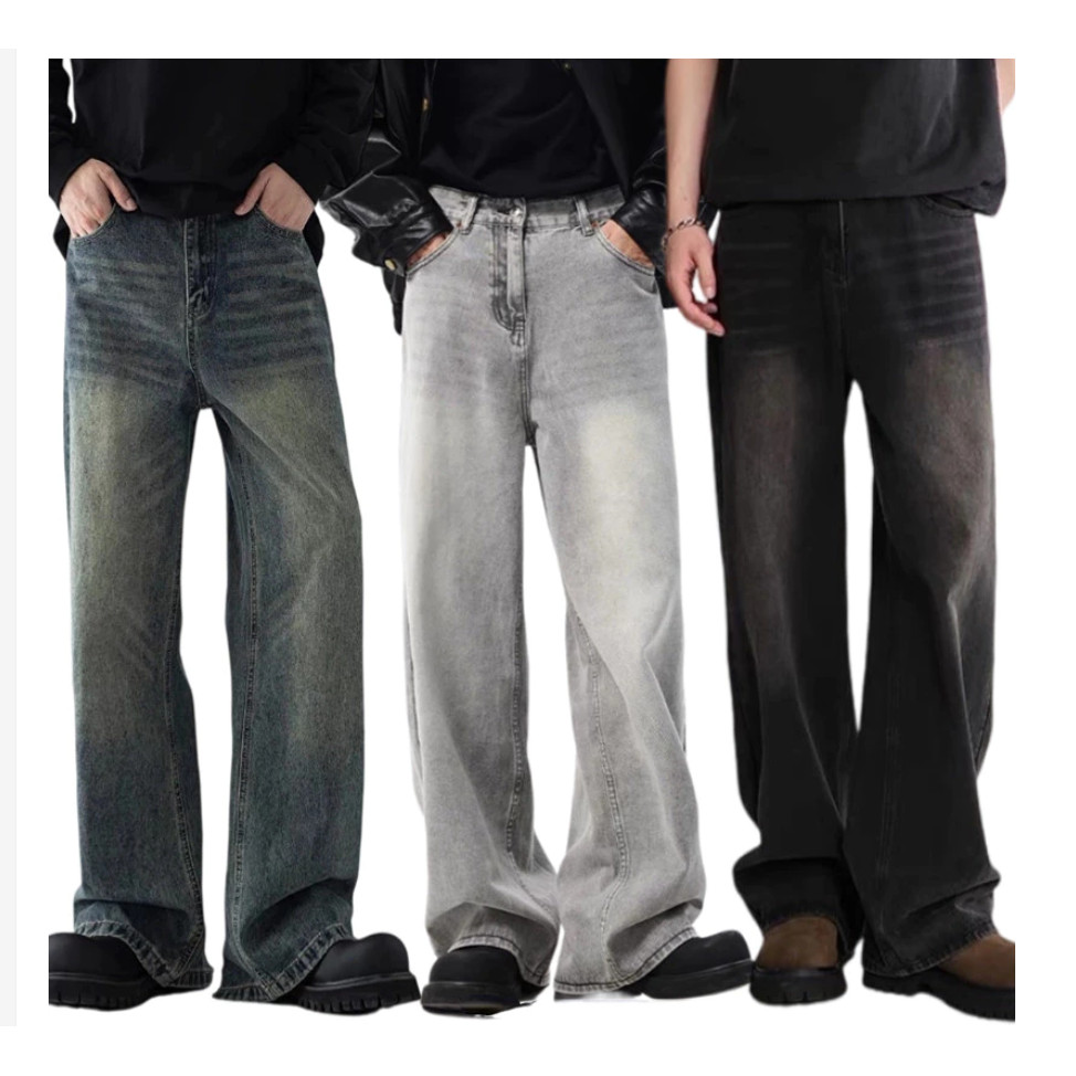 Baggy Jeans กางเกงยีนส์ขากว้างชาย ทรงกระบอกขนาดใหญ่