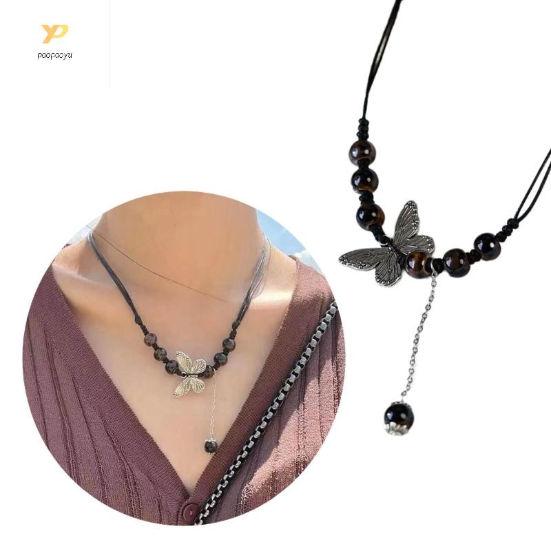 PPY Handcrafted สร้อยคอจี้ผีเสื้อเซรามิกสไตล์ชาติพันธุ์เครื่องประดับคอ Charm