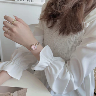 นาฬิกาข้อมือควอตซ์แฟชั่นสําหรับผู้หญิงสายสแตนเลสกันน้ํา