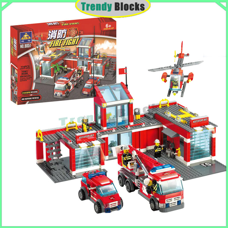 8051 บล็อกตัวต่อสถานีดับเพลิง รถดับเพลิงไฟฟ้าในเมือง, ของขวัญของเล่นเครื่องบินดับเพลิงสําหรับเด็ก