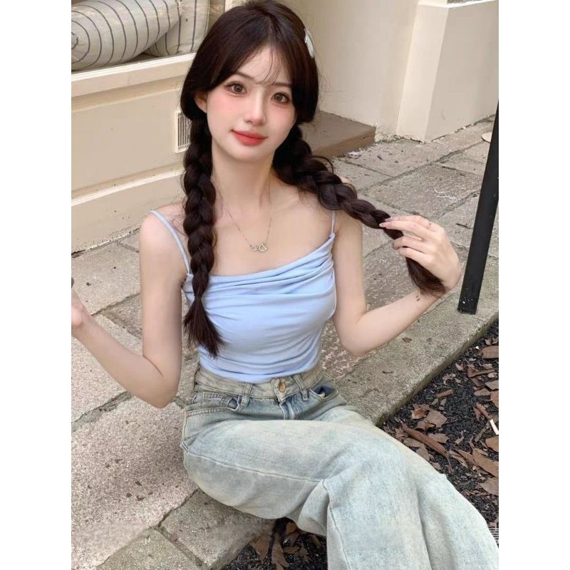 Cilset🛒พร้อมส่ง🎀 เสื้อสายเดี่ยว สีพาสเทล มีฟองรน้ำ ยืดพอดีตัว ใส่สบาย เรียบง่าย สไตล์ลำลอง สีพื้น /FY7274 - รูปที่ 2