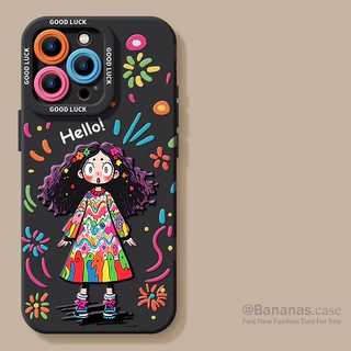 น่ารักHello Girl + Lanyardคู่นุ่มเคสโทรศัพท์สําหรับiPhone 17 16 15 14 13 12 11 Pro Max X Xr XsMax 7 8 Plus SE2020
