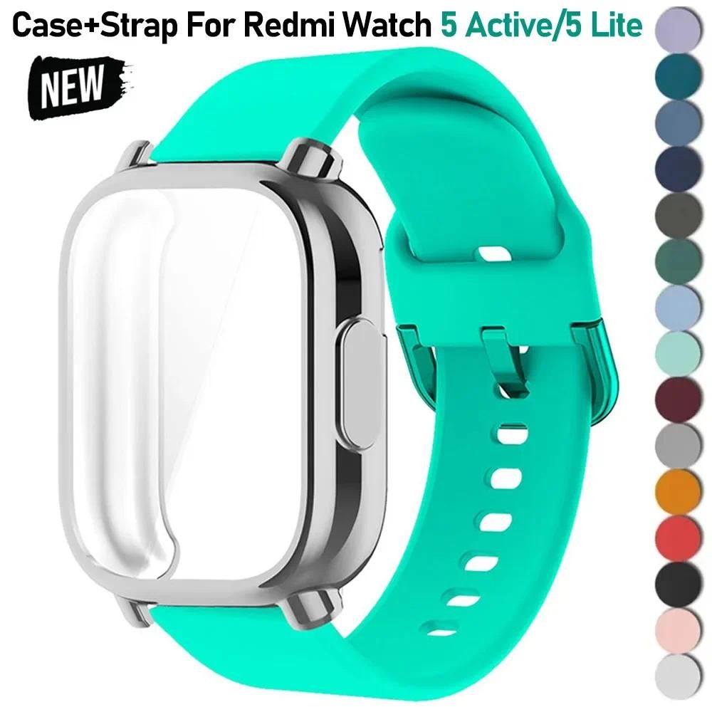 เคสป้องกัน + สายซิลิโคนสําหรับ Xiaomi Redmi Watch 5 active/5 Lite เต็มหน้าจอ TPU Soft Shell และ Breathable Sport Band