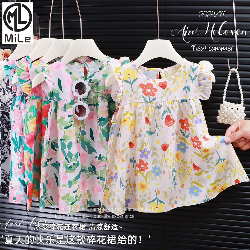 [ML] 80-160 ซม.สาวฤดูร้อนชุดสไตล์จีนดอกไม้ a-Line Hem Western สไตล์ชุดเจ้าหญิงชุดเด็กดอกไม้เด็กวัยกลางคน Class a ชุดเด็ก