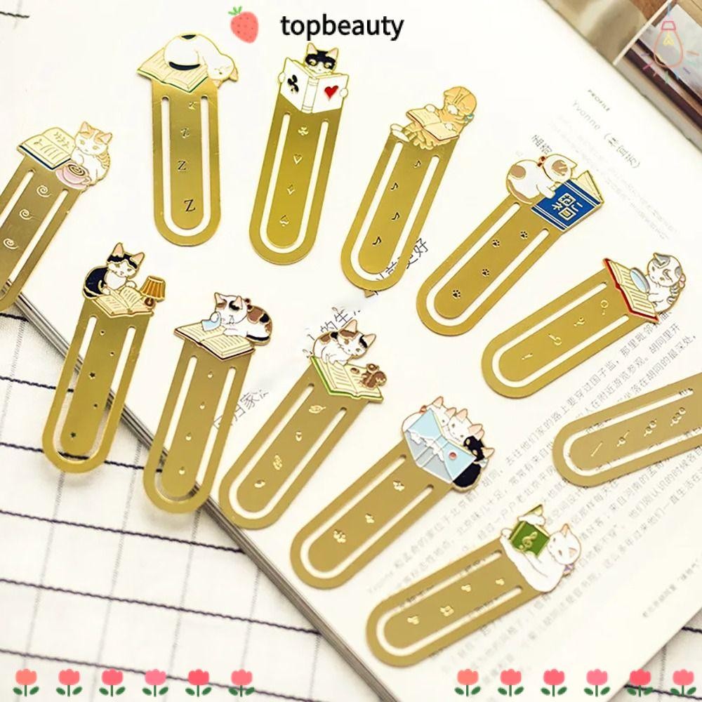 Topbeauty ที่คั่นหนังสือโลหะ, Kawaii Hollowing อ่านหนังสือคลิป, Creative Cat Pagination Mark ของขวัญ