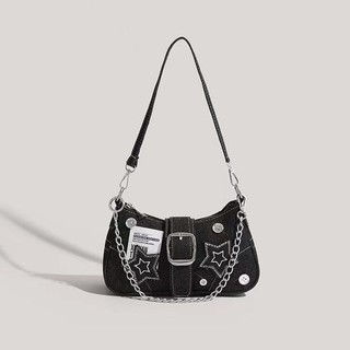 Tas Bahu Tunggal Bintang Denim Terbaru Tren Fashion Desain Unik Tas Bulan Sabit Kanvas Tas Tangan Rantai DMTS030
