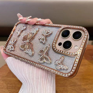 เพชรผีเสื้อเคสโทรศัพท์สําหรับiphone 16 Pro Maxไล่โทนสีGlitterสําหรับiPhone 15 Plus 14 Pro 13 12 11 Softชุบกรณี