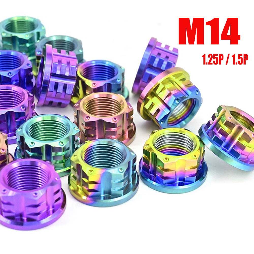 Gr5 Titanium Alloy Flange Nuts M14 Thread pitch 1.25/1.5 TC4 GR5 Ti Fastener สําหรับมอเตอร์จักรยานรถ