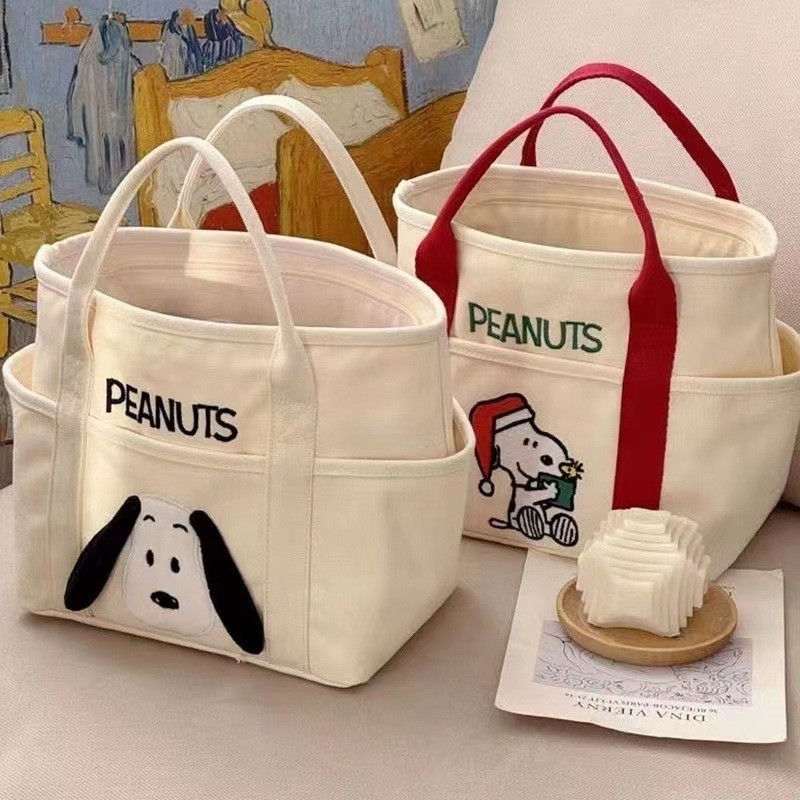 การ์ตูนปัก Snoopy ผ้าใบกระเป๋าสะพายแบบพกพาความจุขนาดใหญ่
