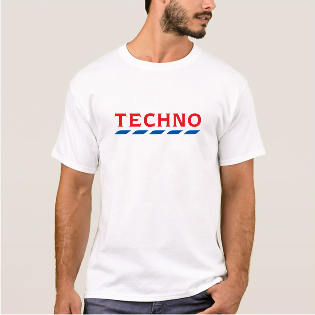 เสื้อยืดผู้ชายสีขาว Techno Tesco Rave Dance โลโก้เทศกาลตลก Session Top Joke