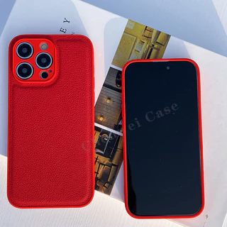 สีแดง PU หนัง Slim สําหรับ iPhone 16 16Pro 16Plus 16Promax 15 15Pro 15plus 15Promax 14 14Pro 14Promax 13Pro 13Promax 13mini 17 12Promax 11 11Pro X 8P Xr Xsmax 12Pro