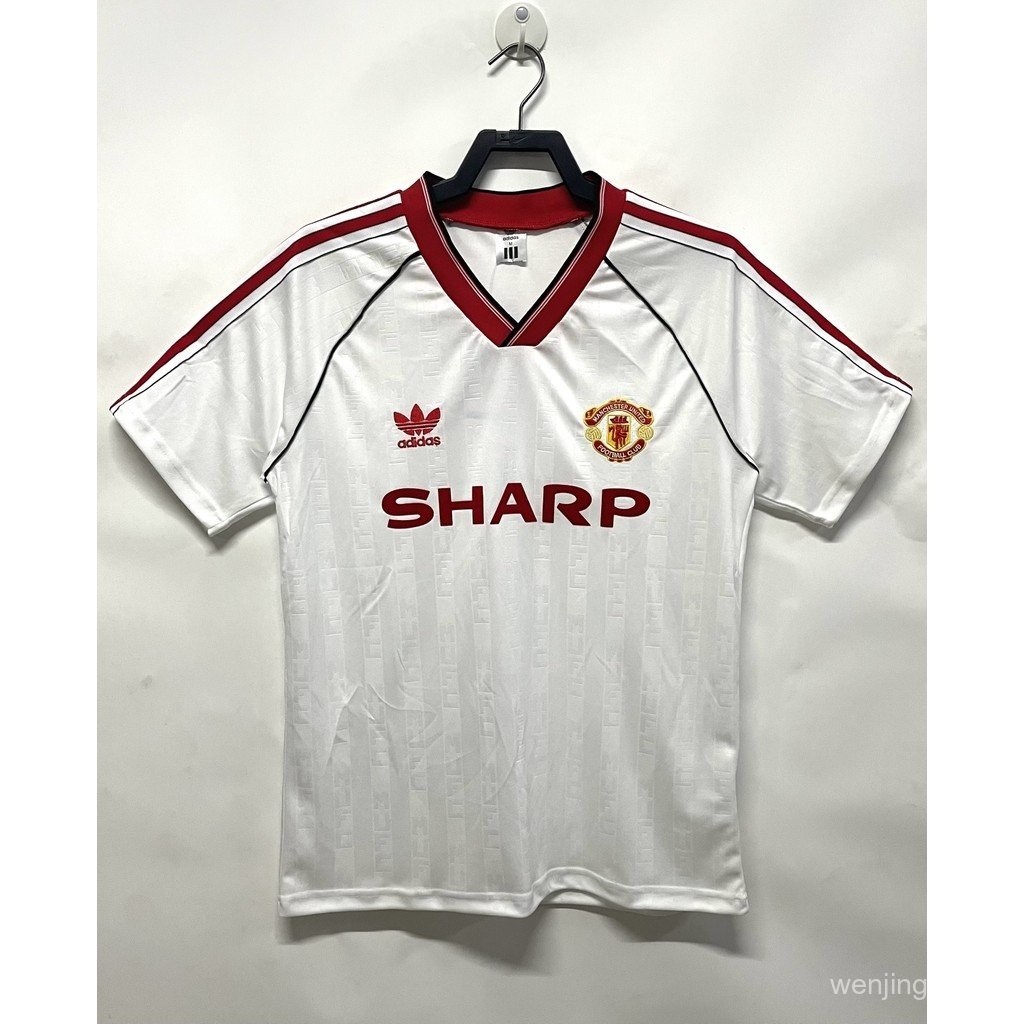 วินเทจ88-90 Manchester United Away ฟุตบอลคุณภาพสูงแขนสั้นเสื้อยืดที่กำหนดเอง JERSEY