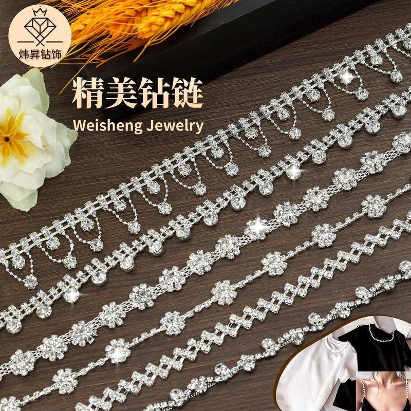 1yard S-รูปเจาะโซ่ดอกทานตะวันRhinestone claw chain DIYแฟนซีเชื่อมโซ่เสื้อผ้าอุปกรณ์เสริมชุดแต่งงานการจับคู่