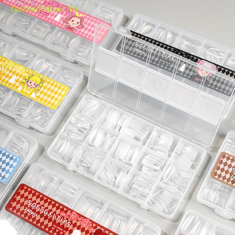 Goldensilver 240 ชิ้น/กล่องเล็บเคล็ดลับอุปกรณ์,คลุมทั้งหมดเล็บปลอมเคล็ดลับสําหรับเล็บอะคริลิคเจล,สั้นพิเศษอัลมอนด์เล็บเคล็ดลับสแควร์ขนาดกลาง TH - รูปที่ 2