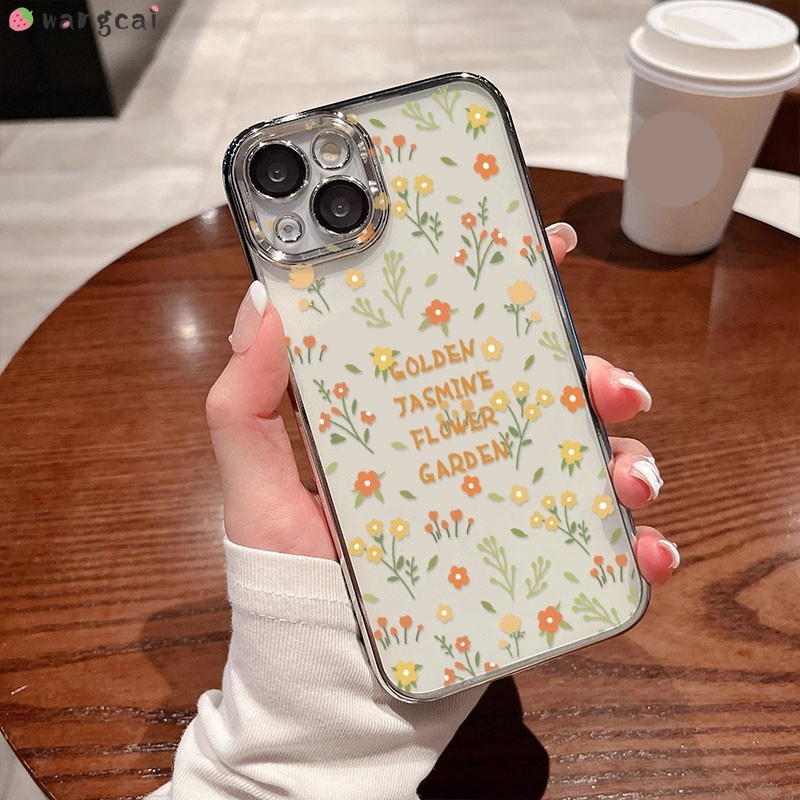 สําหรับ Vivo V25 V23 V20 SE Pro V25e V23e V21 V21s V21e V19 V17 Neo V15 V11i เคสโทรศัพท์สีเหลืองสีส้มดอกไม้ชุบเงาใสนุ่มกรณีฝาหลังกรณี