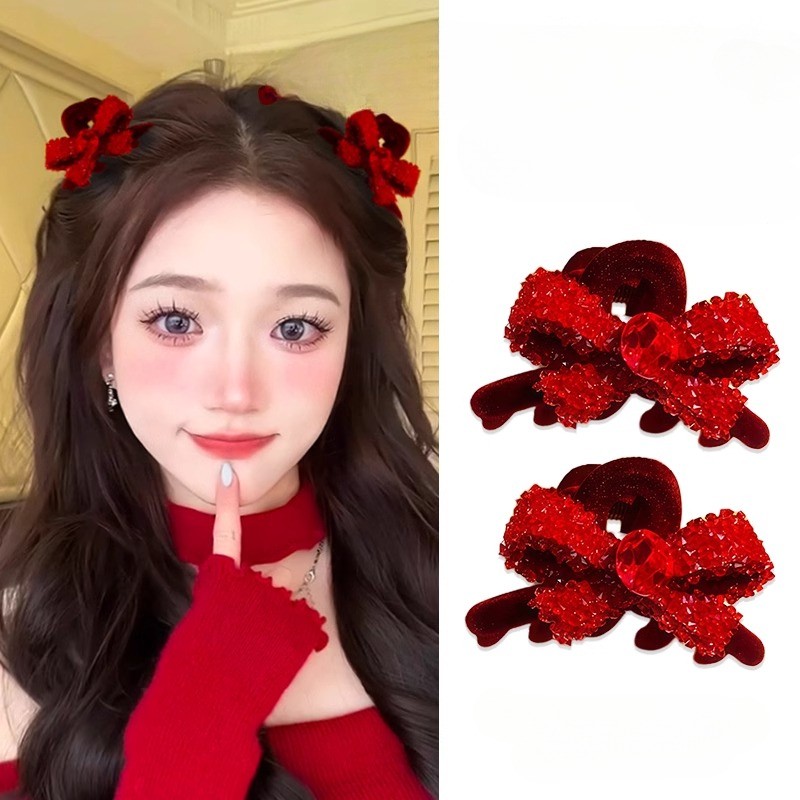 ปีใหม่สีแดงเจ้าหญิงหัวโบว์ขนาดเล็กคว้าคลิปอุปกรณ์ผม