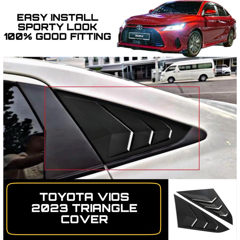 Toyota Vios 2023 2024 NGC102 ประตูหลัง Windows Triangle Cover Protector สีดําเงา
